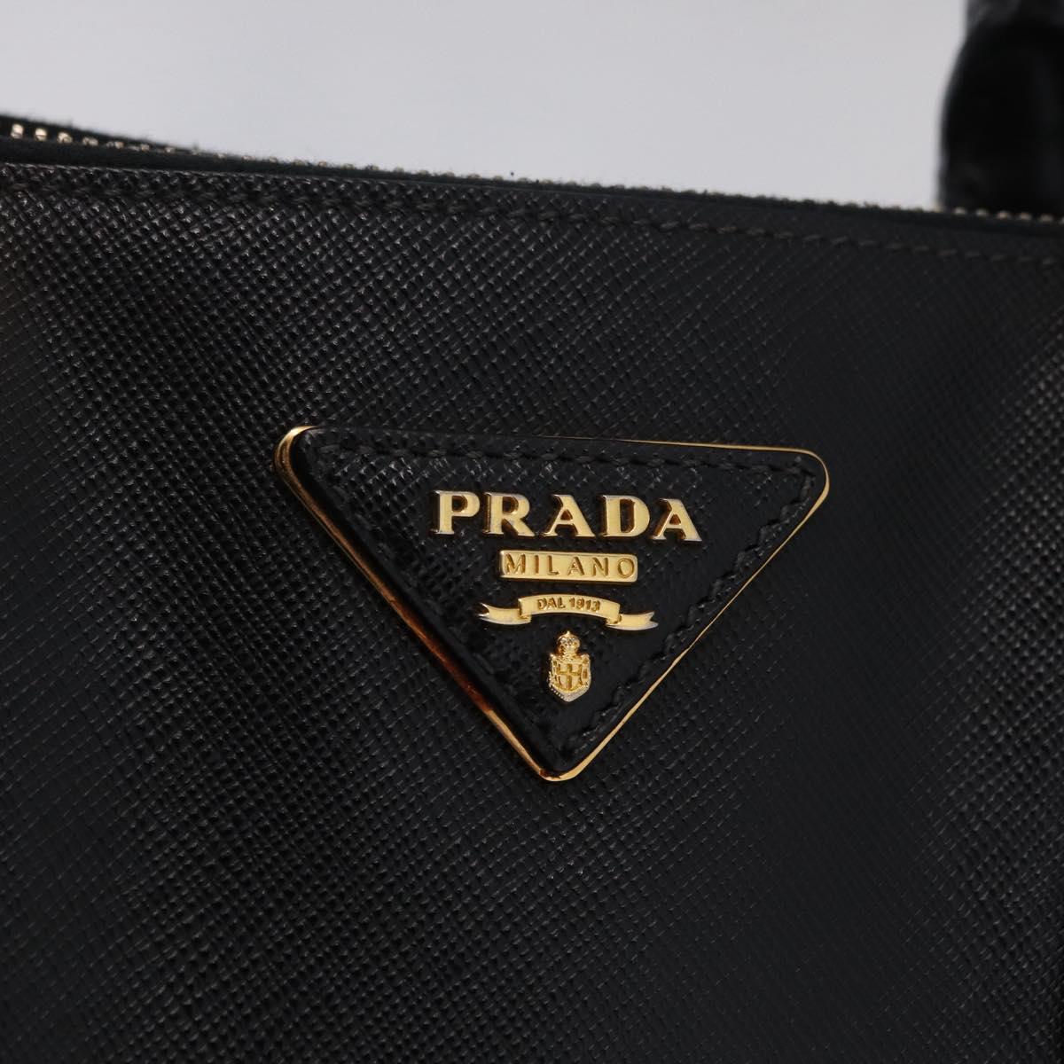 PRADA Tote Bag Safiano Leather Black Gold Auth ep16192