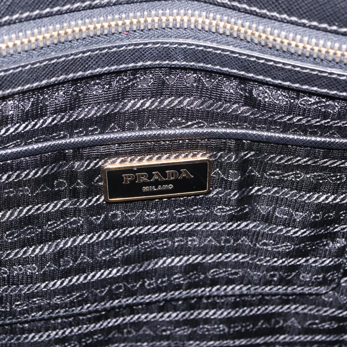 PRADA Tote Bag Safiano Leather Black Gold Auth ep16192