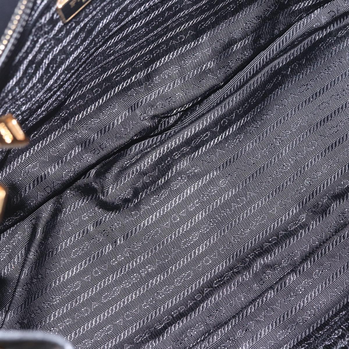 PRADA Tote Bag Safiano Leather Black Gold Auth ep16192
