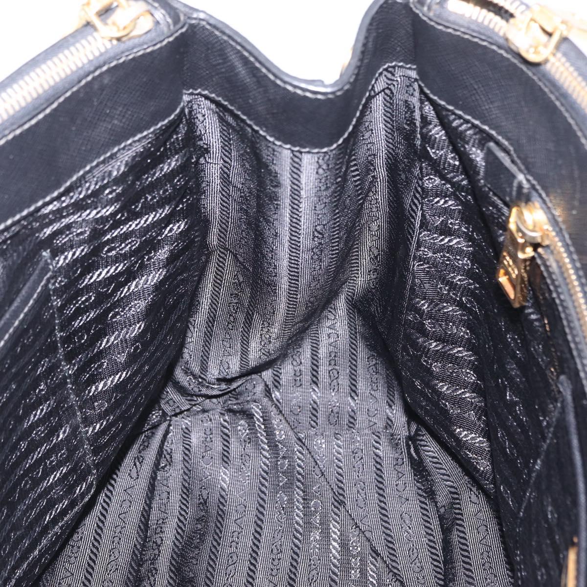 PRADA Tote Bag Safiano Leather Black Gold Auth ep16192