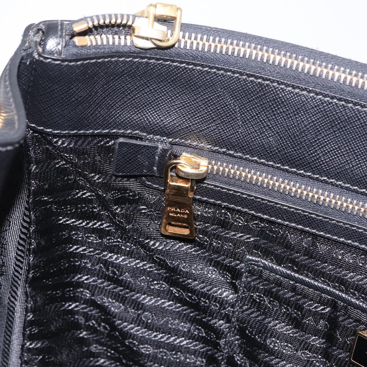 PRADA Tote Bag Safiano Leather Black Gold Auth ep16192