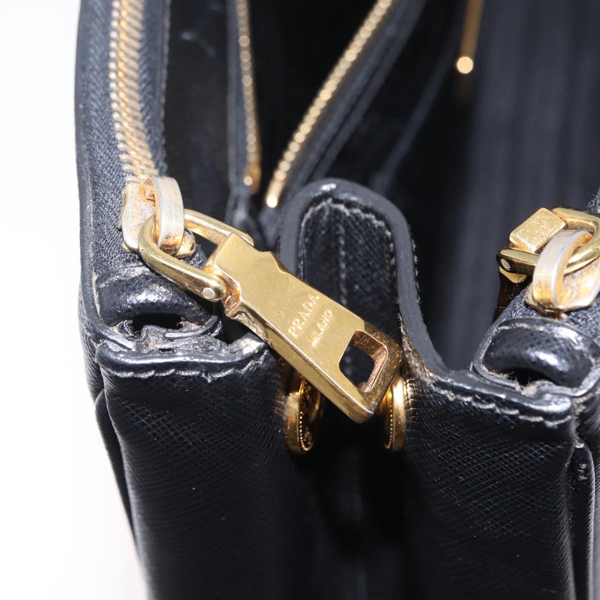 PRADA Tote Bag Safiano Leather Black Gold Auth ep16192