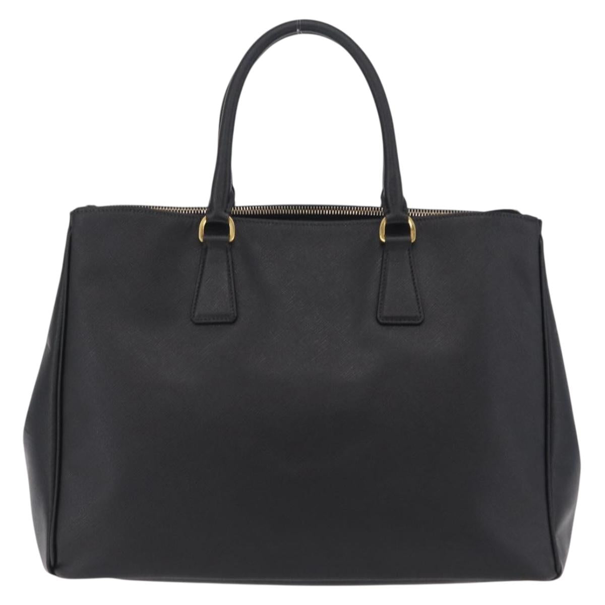 PRADA Tote Bag Safiano Leather Black Gold Auth ep16192