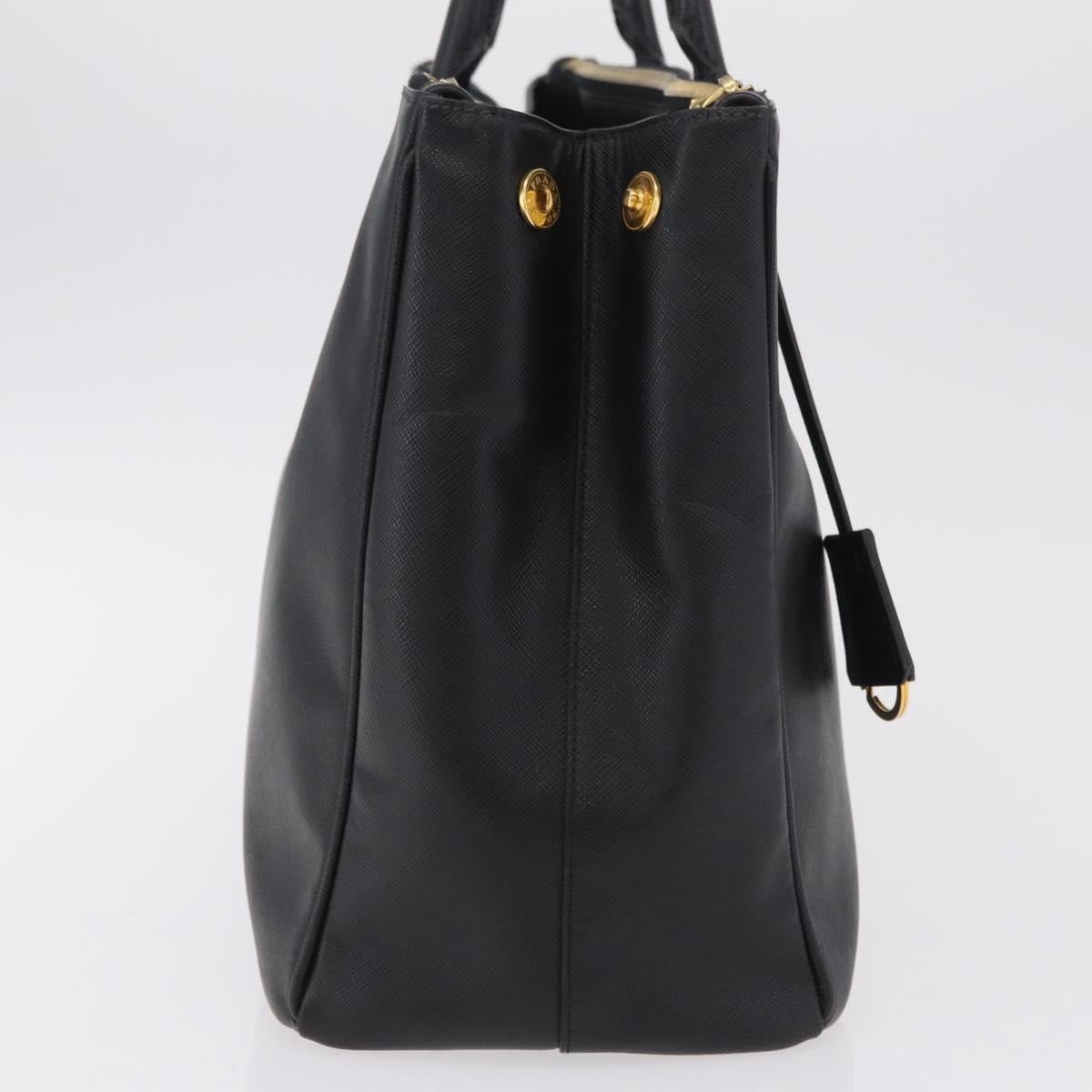 PRADA Tote Bag Safiano Leather Black Gold Auth ep16192