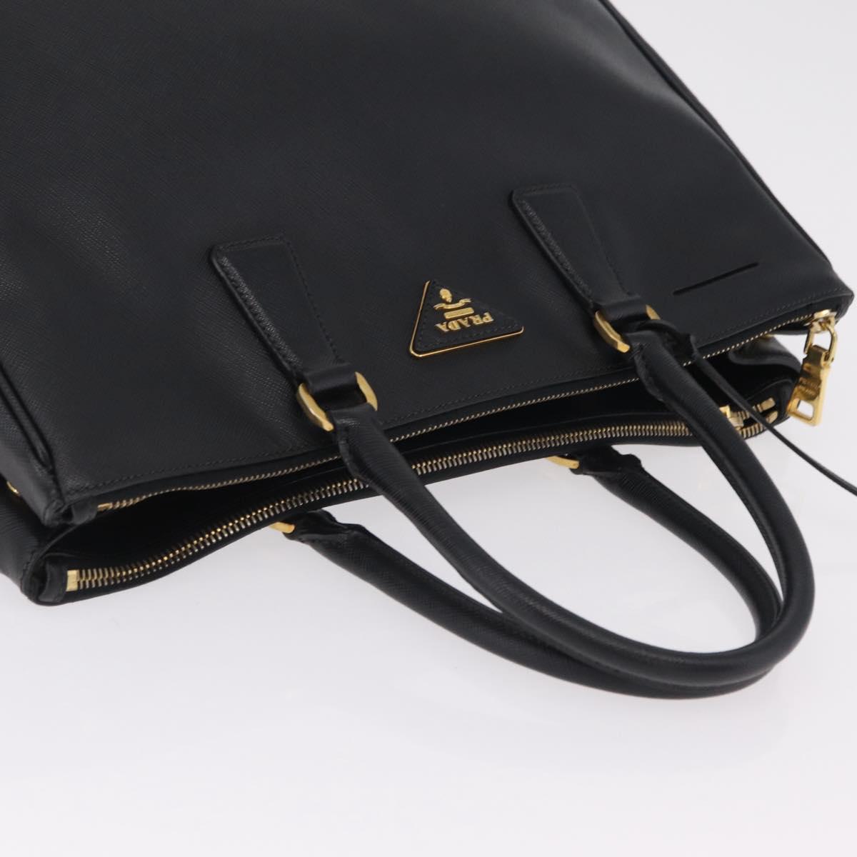 PRADA Tote Bag Safiano Leather Black Gold Auth ep16192