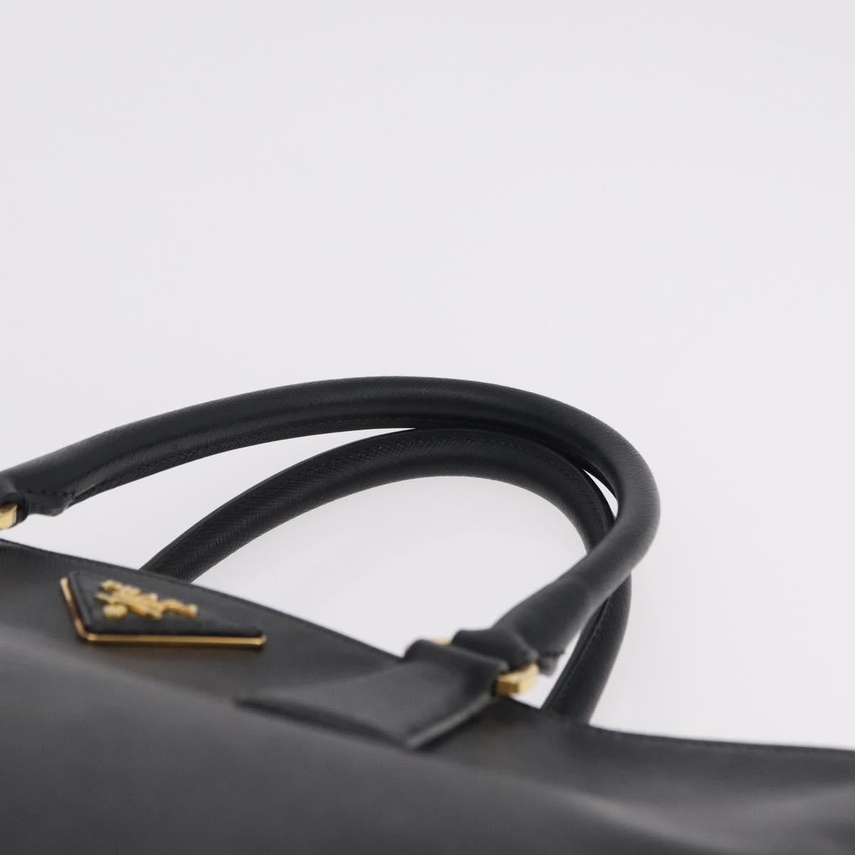 PRADA Tote Bag Safiano Leather Black Gold Auth ep16192