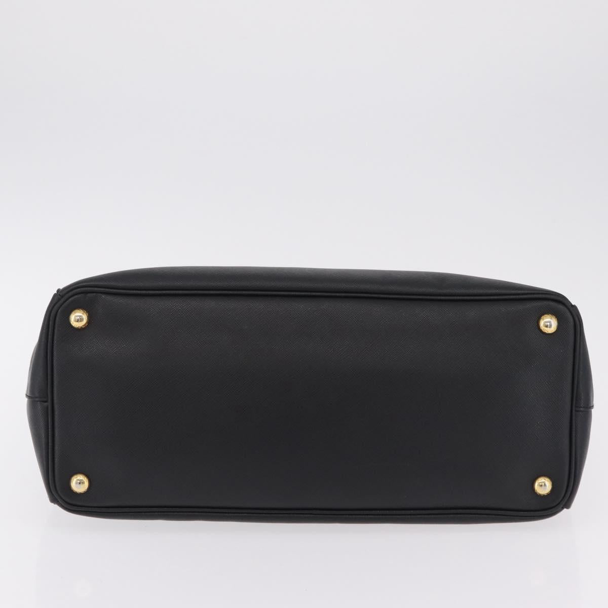 PRADA Tote Bag Safiano Leather Black Gold Auth ep16192