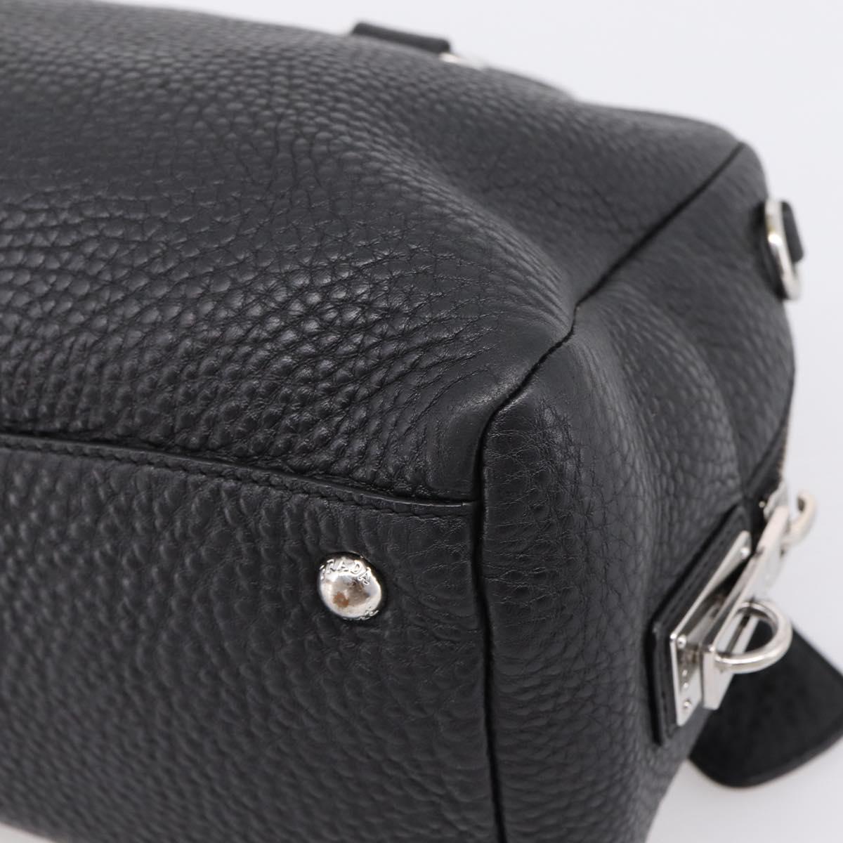 PRADA Hand Bag Leather Black Silver Auth ep16195A
