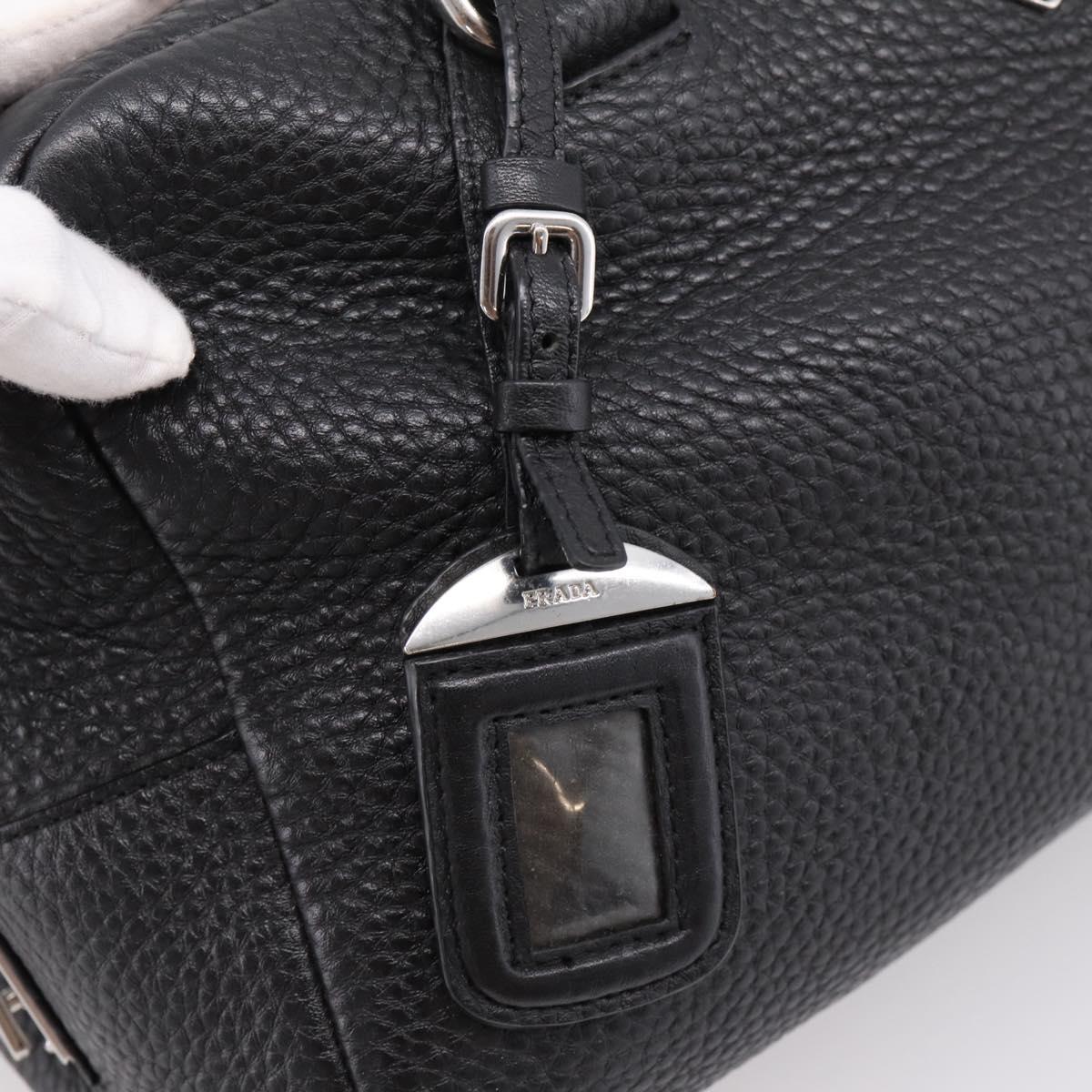 PRADA Hand Bag Leather Black Silver Auth ep16195A