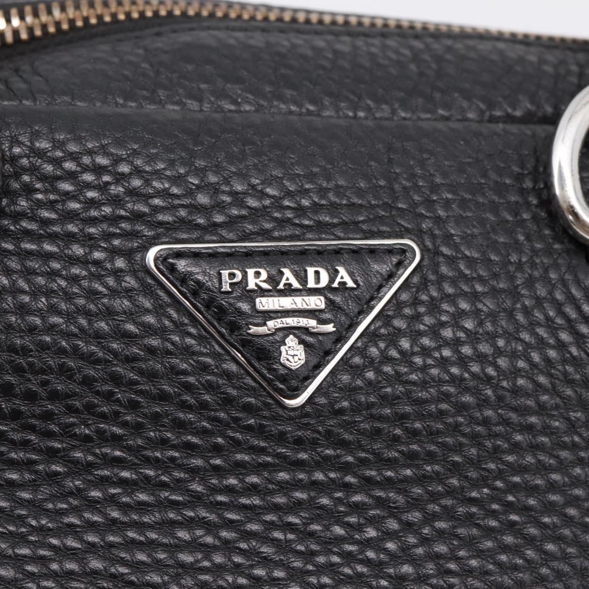 PRADA Hand Bag Leather Black Silver Auth ep16195A