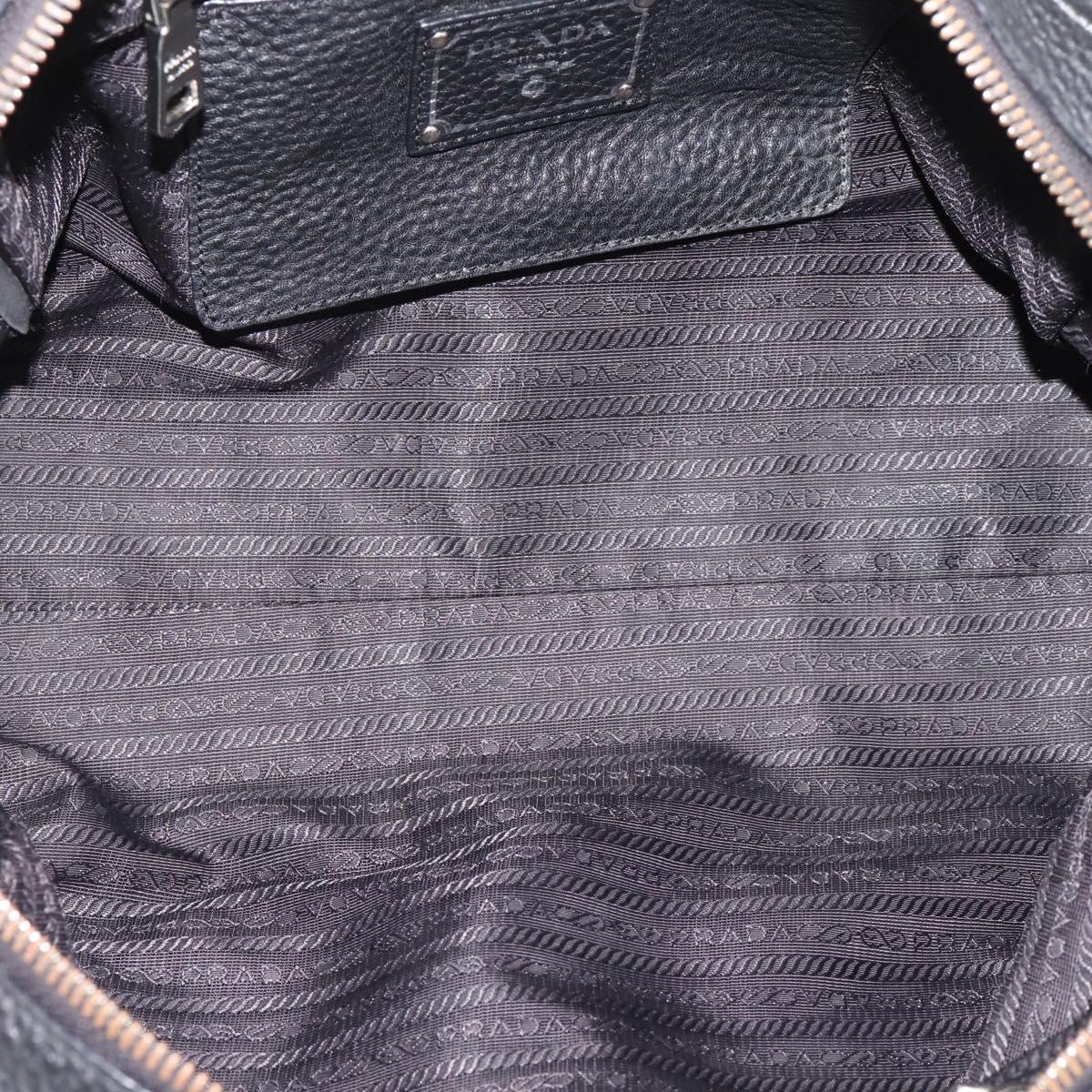 PRADA Hand Bag Leather Black Silver Auth ep16195A