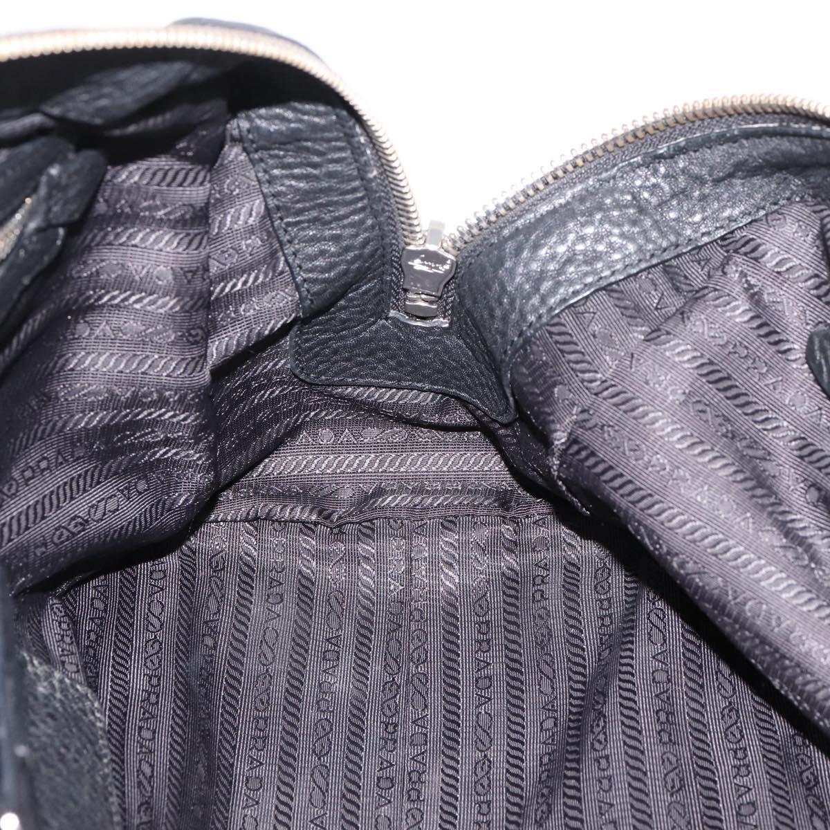 PRADA Hand Bag Leather Black Silver Auth ep16195A