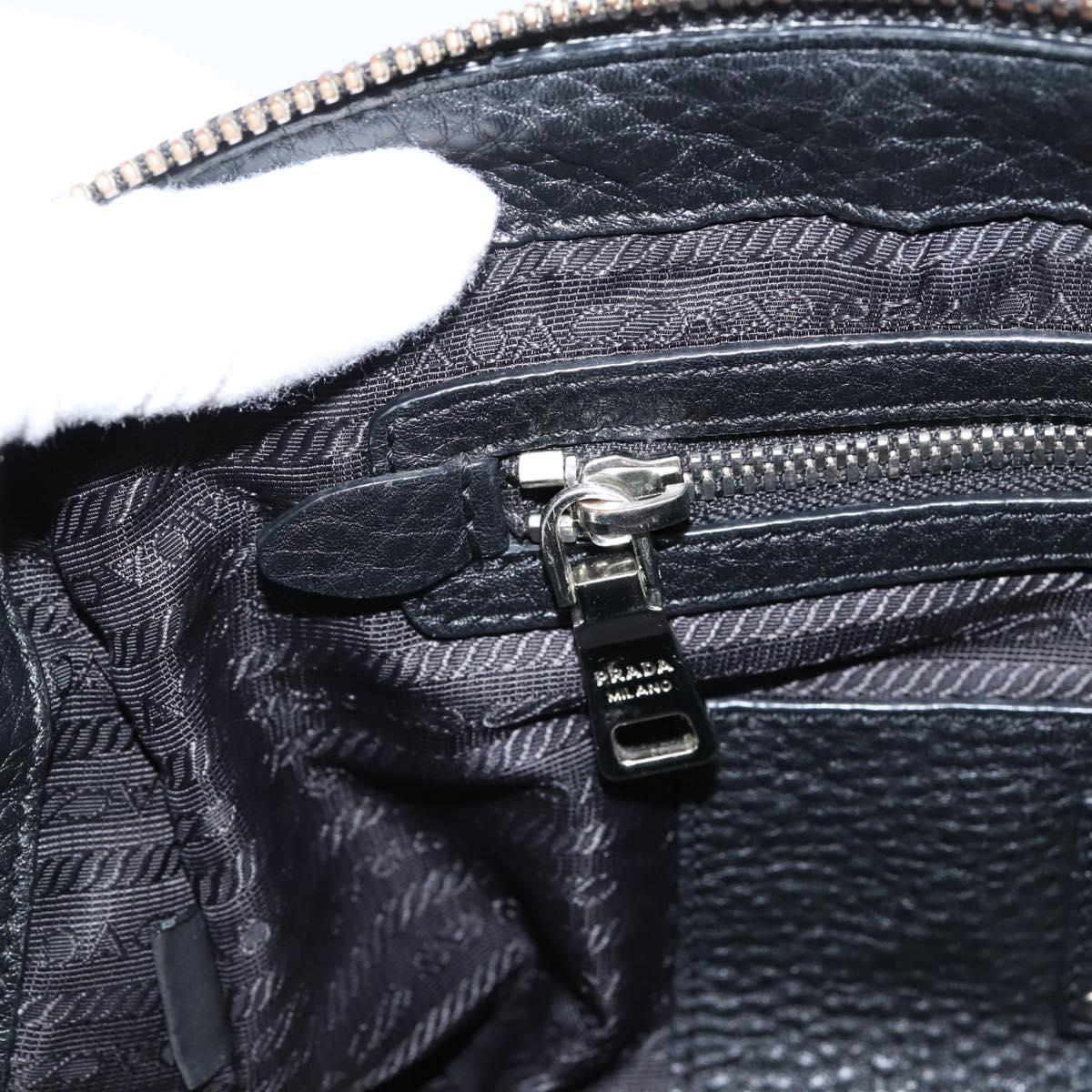 PRADA Hand Bag Leather Black Silver Auth ep16195A
