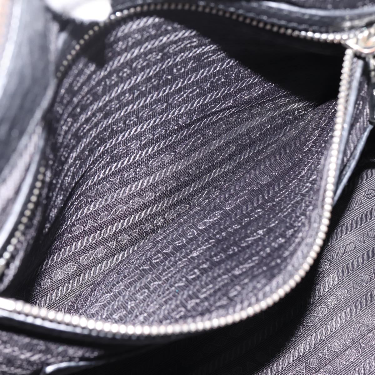 PRADA Hand Bag Leather Black Silver Auth ep16195A