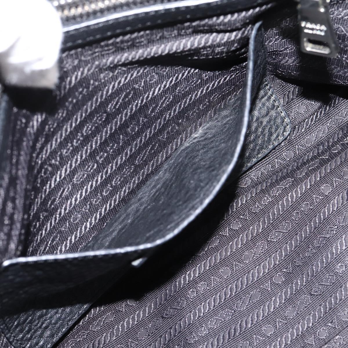 PRADA Hand Bag Leather Black Silver Auth ep16195A