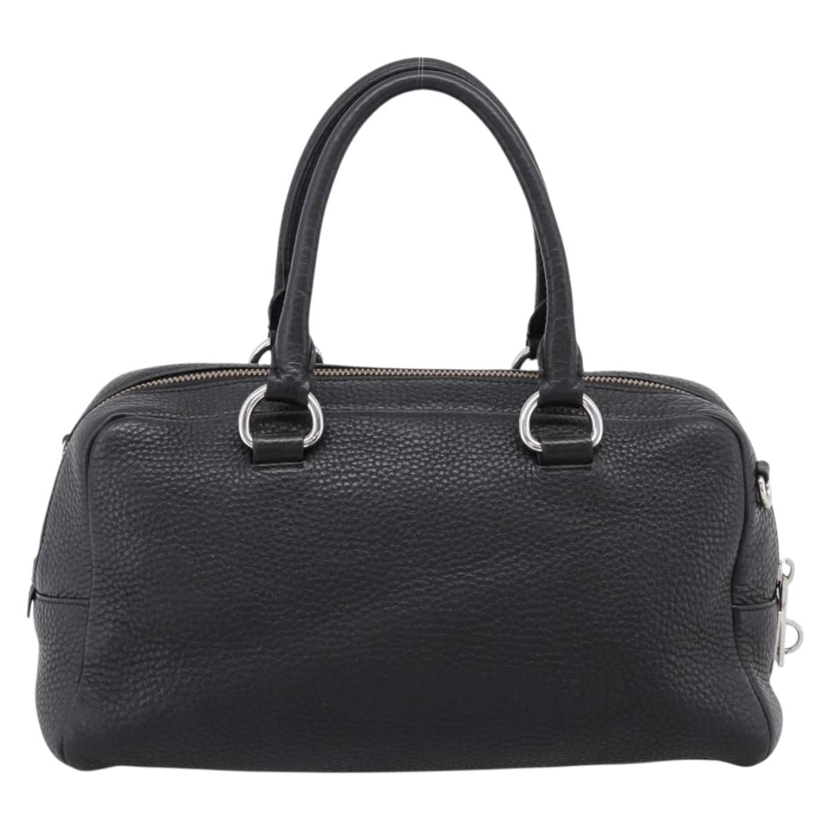 PRADA Hand Bag Leather Black Silver Auth ep16195A