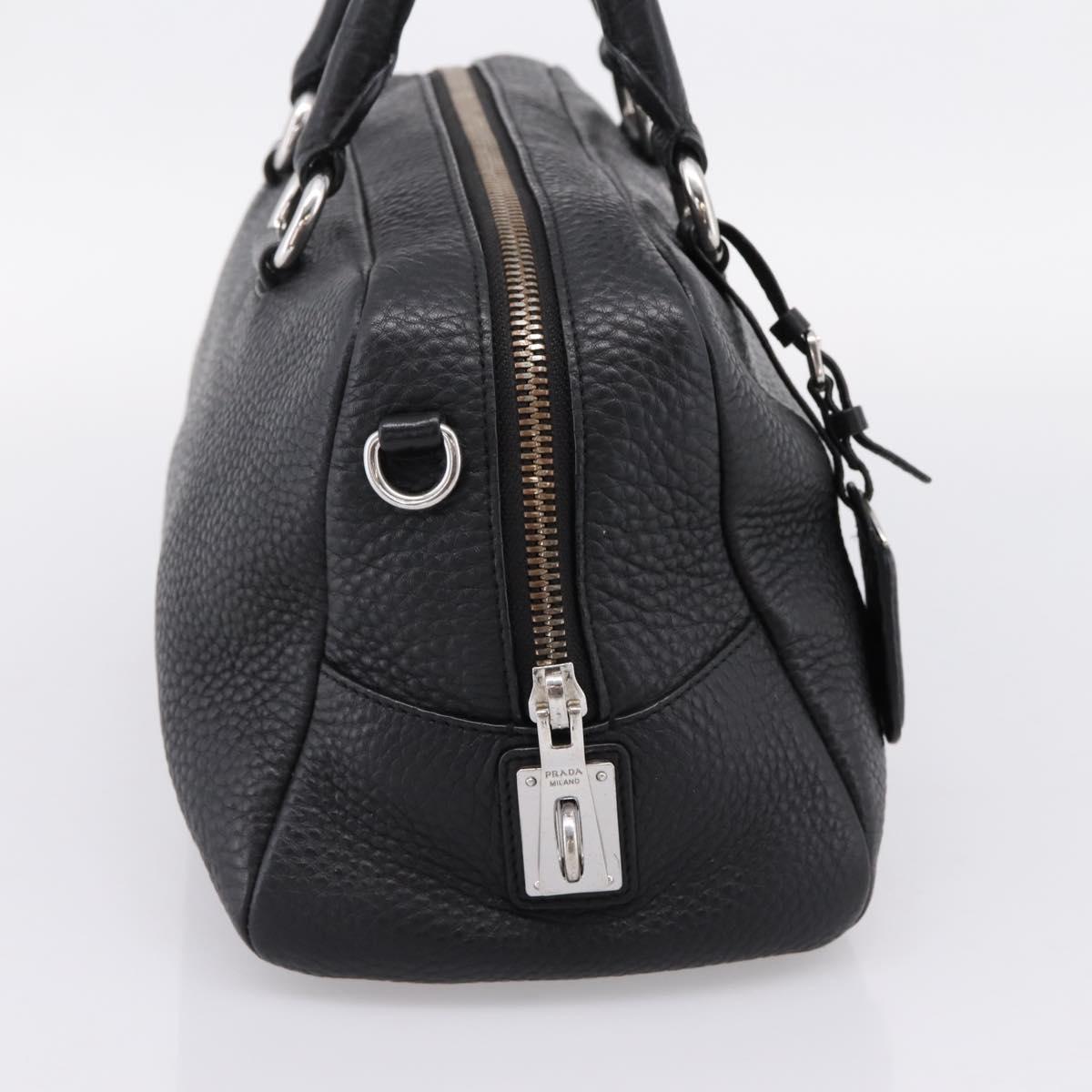 PRADA Hand Bag Leather Black Silver Auth ep16195A