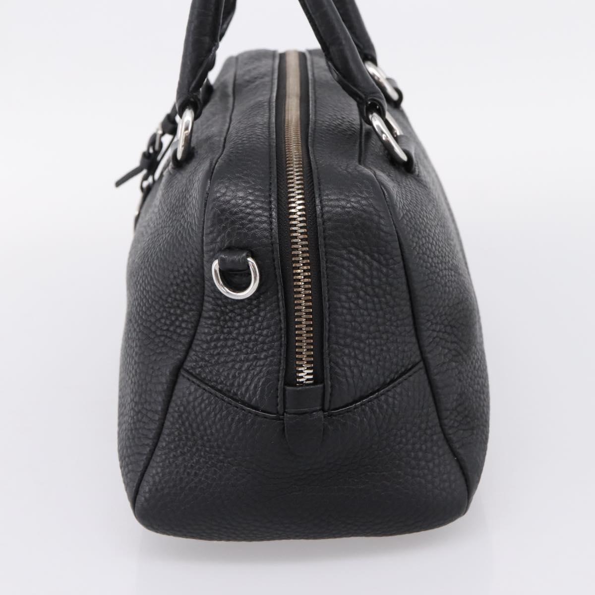 PRADA Hand Bag Leather Black Silver Auth ep16195A