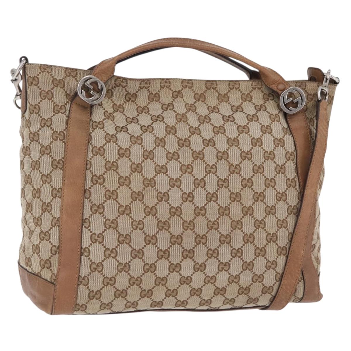 GUCCI GG Canvas Hand Bag 2way Beige Silver 323675 Auth ep16196