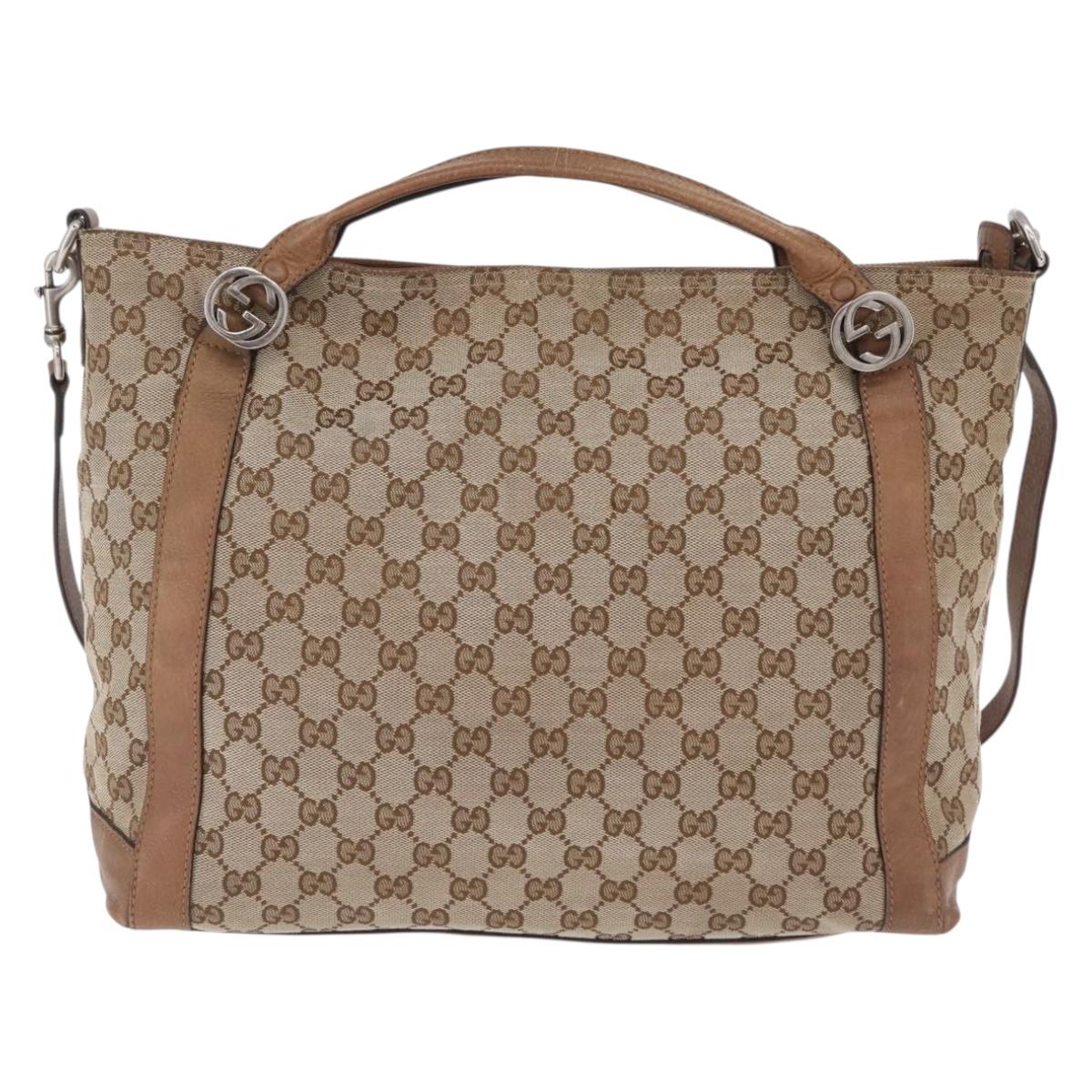GUCCI GG Canvas Hand Bag 2way Beige Silver 323675 Auth ep16196