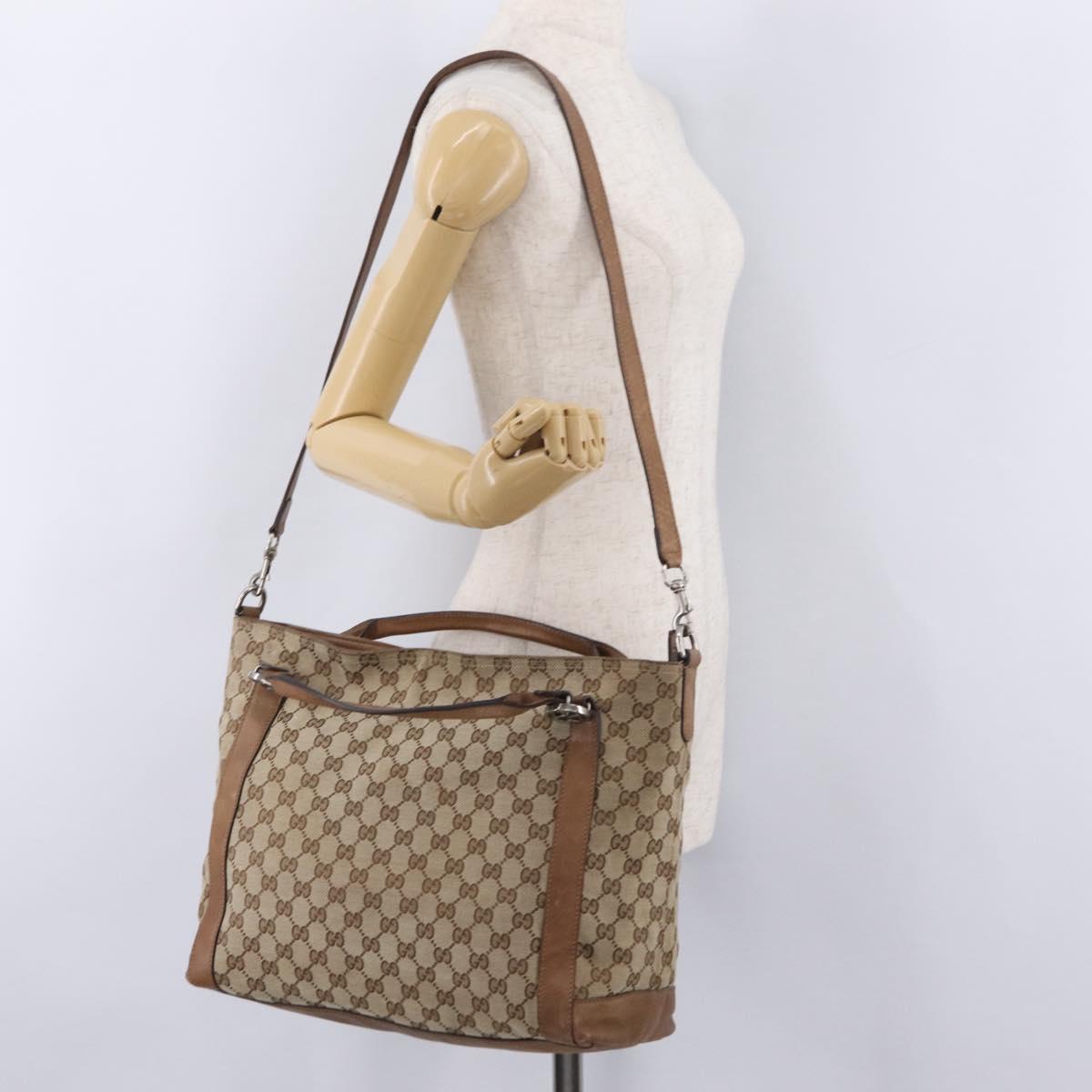 GUCCI GG Canvas Hand Bag 2way Beige Silver 323675 Auth ep16196