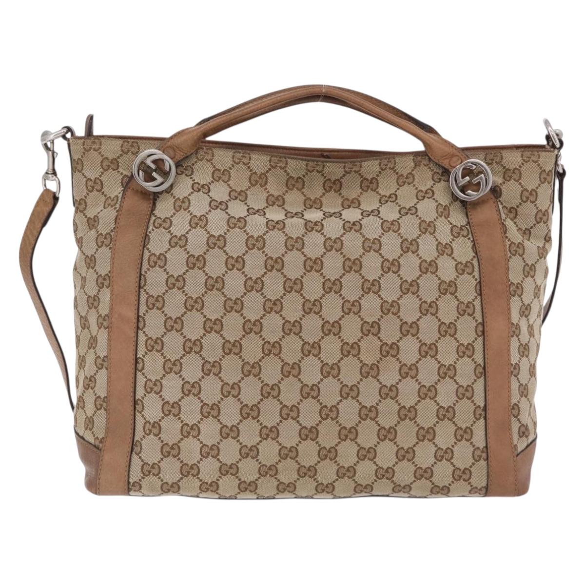 GUCCI GG Canvas Hand Bag 2way Beige Silver 323675 Auth ep16196