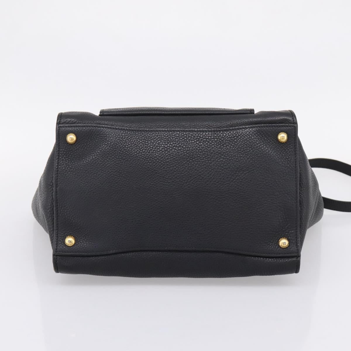 PRADA Hand Bag Leather 2way Black Gold Auth ep16198V