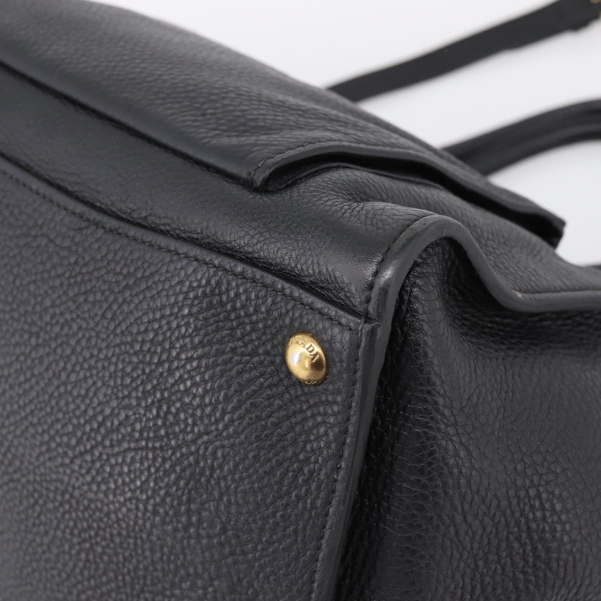 PRADA Hand Bag Leather 2way Black Gold Auth ep16198V