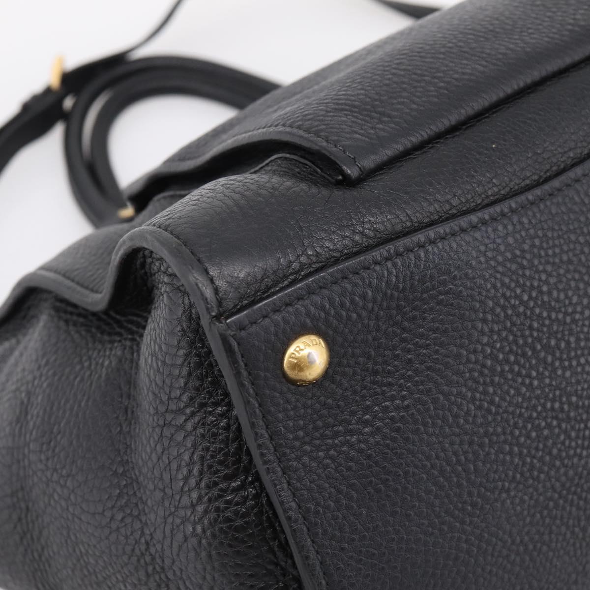 PRADA Hand Bag Leather 2way Black Gold Auth ep16198V