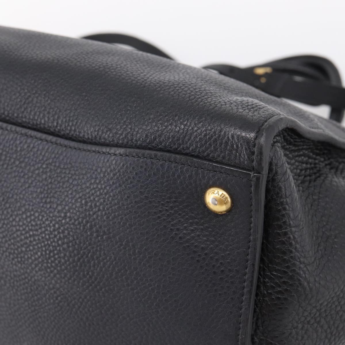 PRADA Hand Bag Leather 2way Black Gold Auth ep16198V