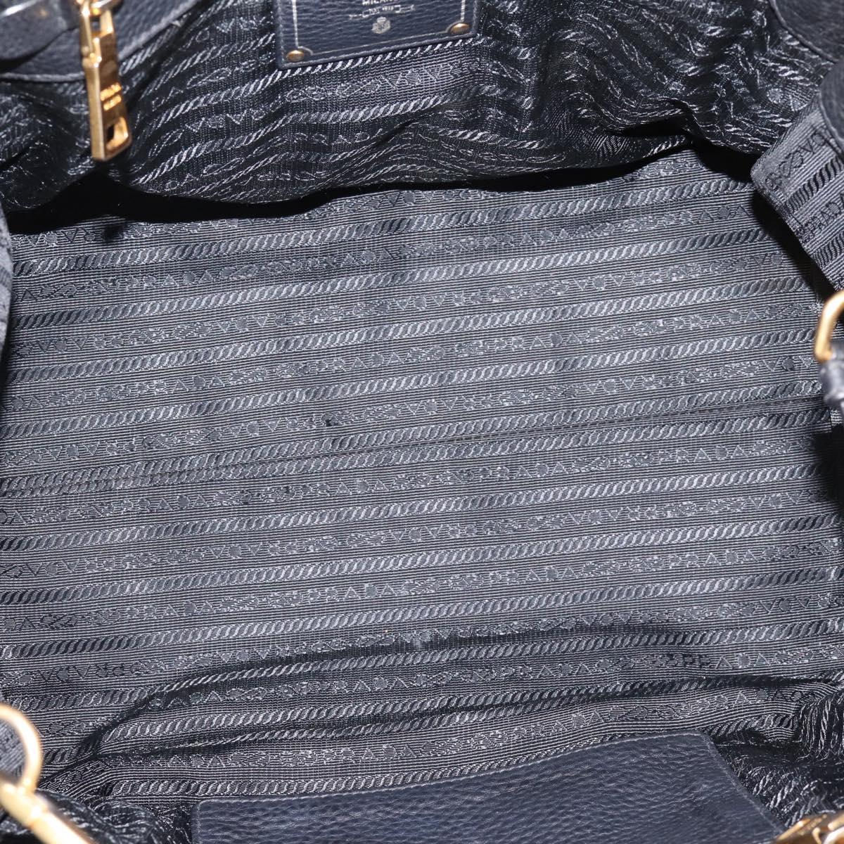 PRADA Hand Bag Leather 2way Black Gold Auth ep16198V