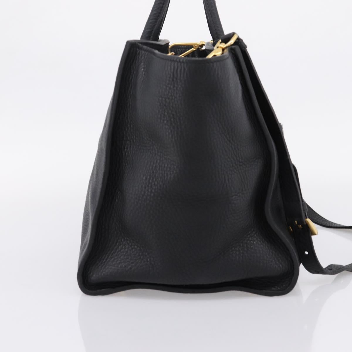 PRADA Hand Bag Leather 2way Black Gold Auth ep16198V