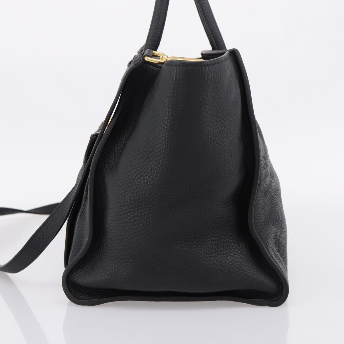 PRADA Hand Bag Leather 2way Black Gold Auth ep16198V