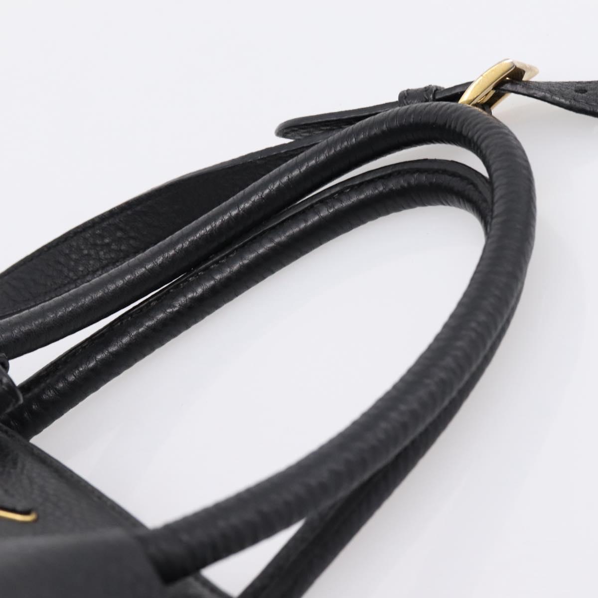 PRADA Hand Bag Leather 2way Black Gold Auth ep16198V