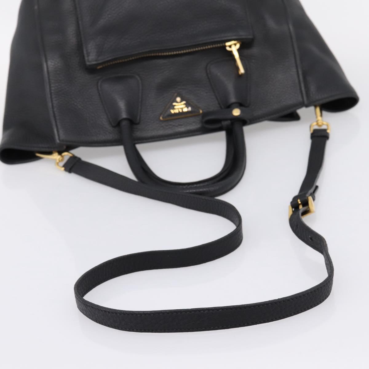 PRADA Hand Bag Leather 2way Black Gold Auth ep16198V