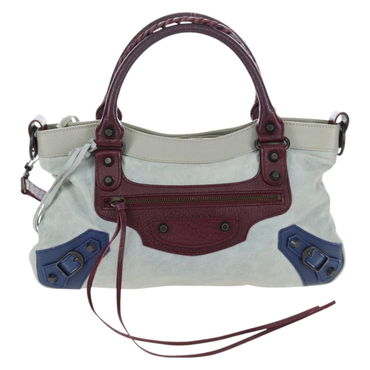 BALENCIAGA The First Hand Bag Leather 2way Gray 103208 Auth ep16202V