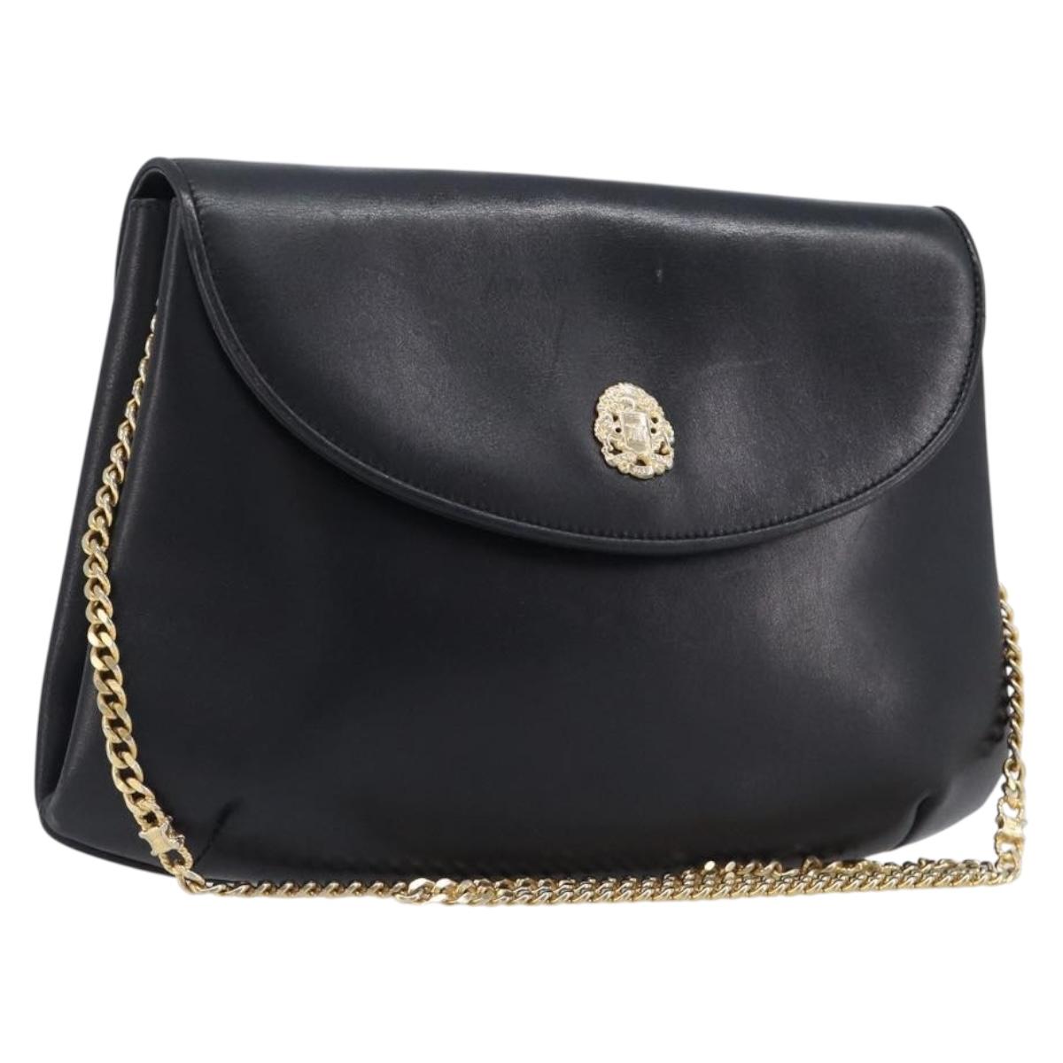 CELINE Chain Shoulder Bag Leather Black Gold Auth ep16204
