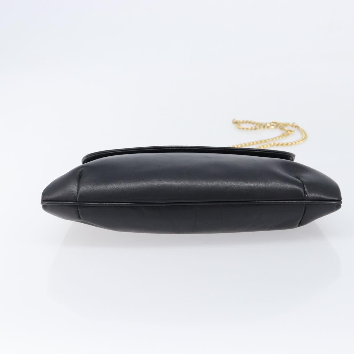 CELINE Chain Shoulder Bag Leather Black Gold Auth ep16204