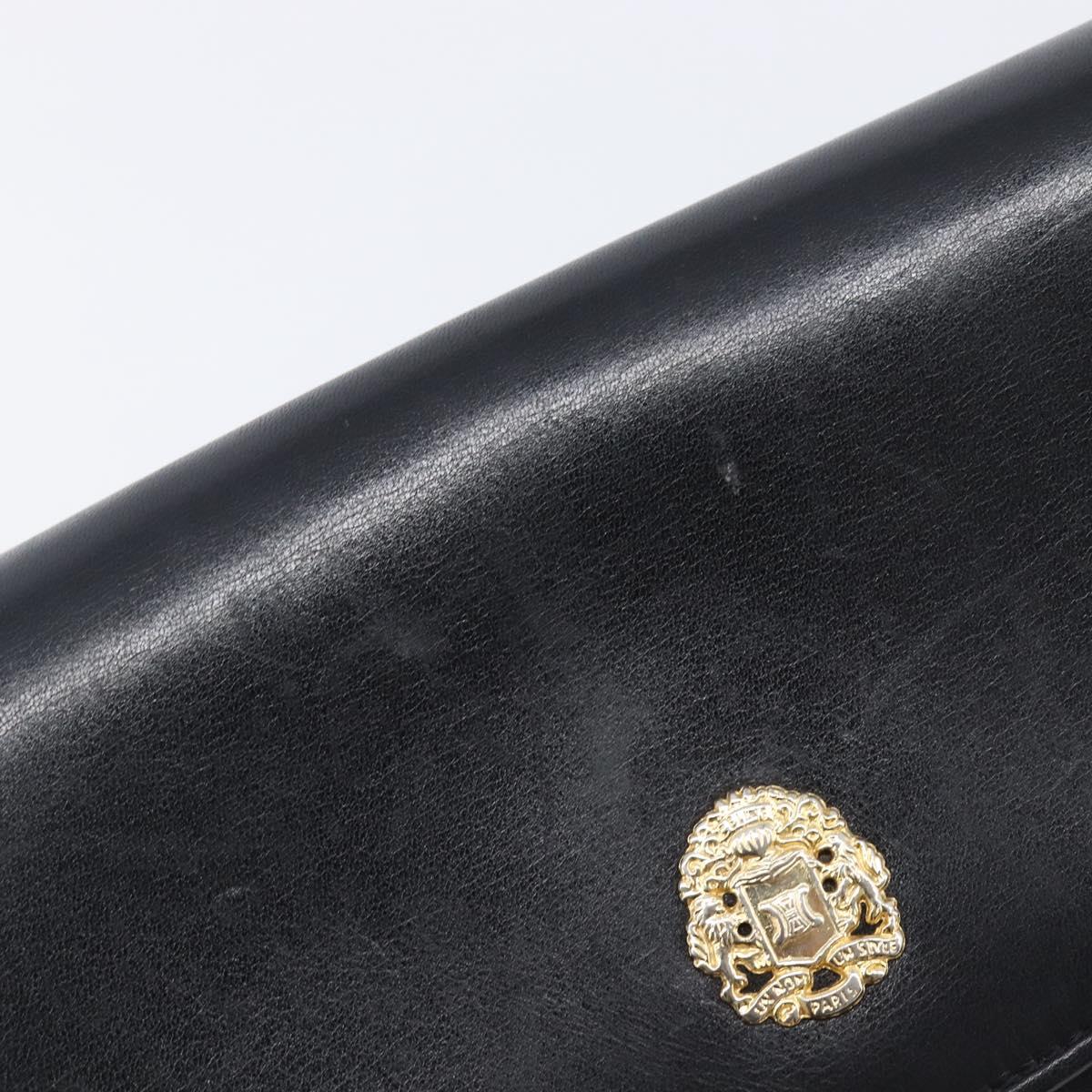 CELINE Chain Shoulder Bag Leather Black Gold Auth ep16204