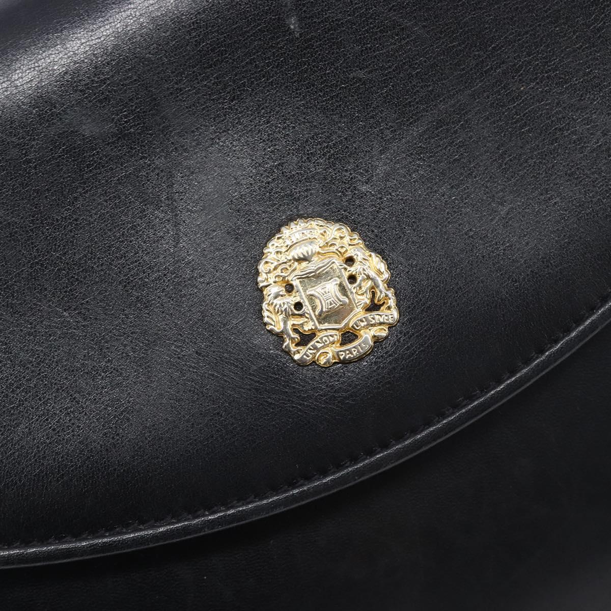 CELINE Chain Shoulder Bag Leather Black Gold Auth ep16204