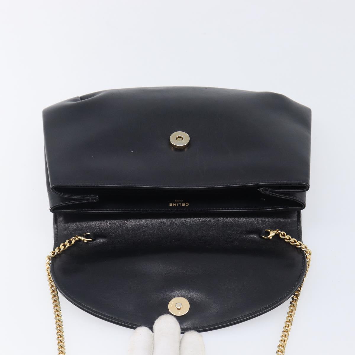 CELINE Chain Shoulder Bag Leather Black Gold Auth ep16204