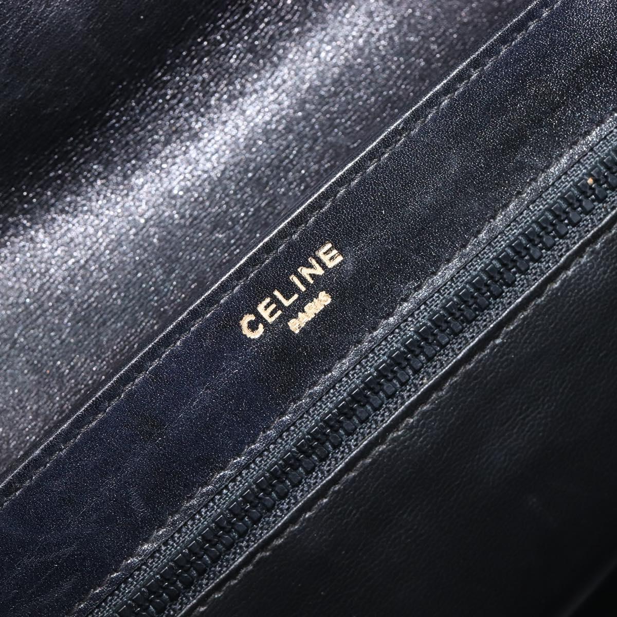 CELINE Chain Shoulder Bag Leather Black Gold Auth ep16204