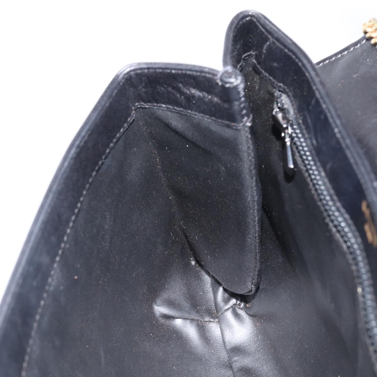 CELINE Chain Shoulder Bag Leather Black Gold Auth ep16204