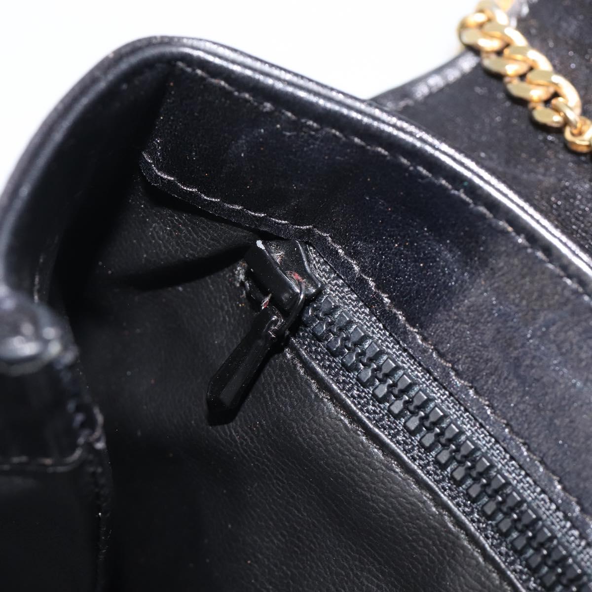 CELINE Chain Shoulder Bag Leather Black Gold Auth ep16204