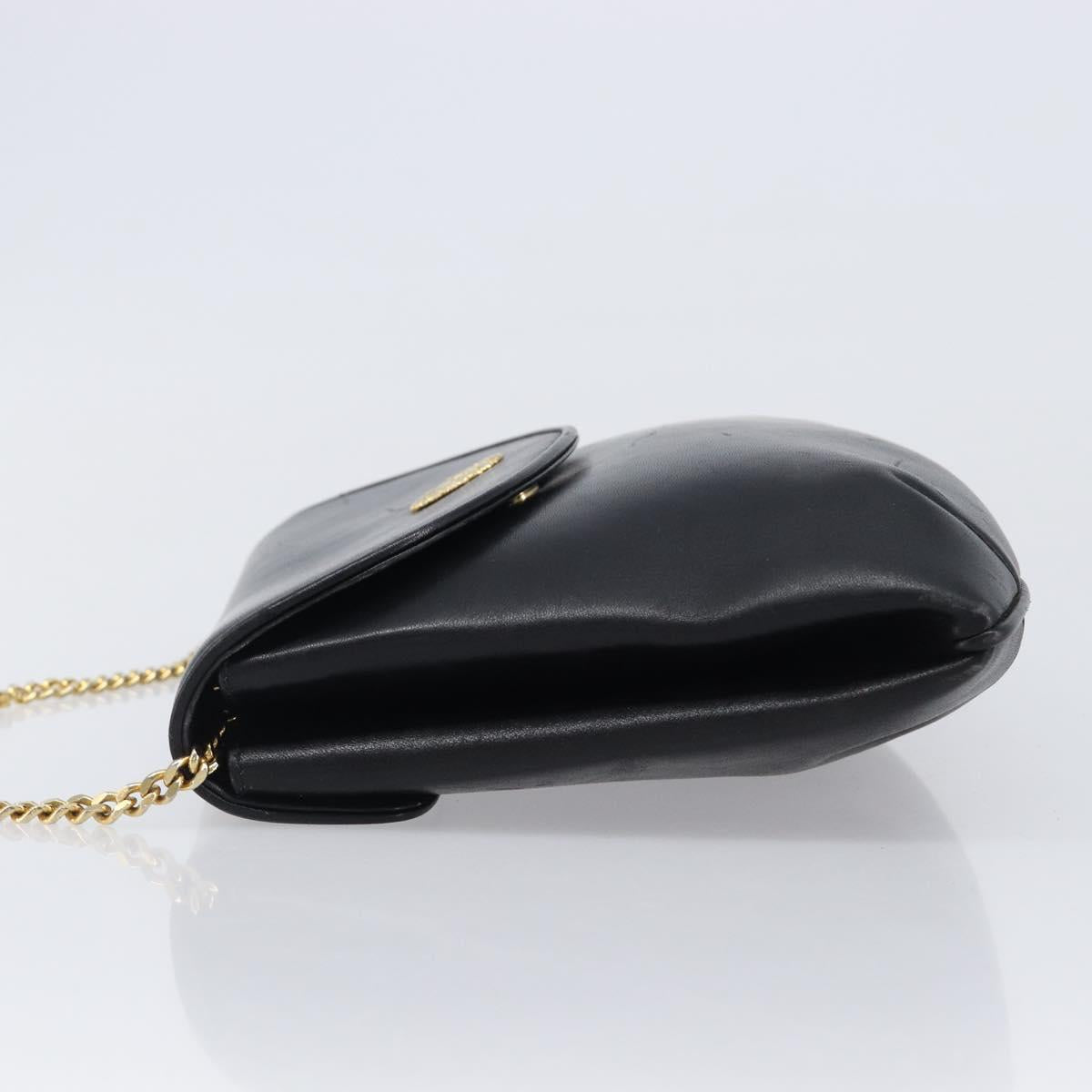 CELINE Chain Shoulder Bag Leather Black Gold Auth ep16204