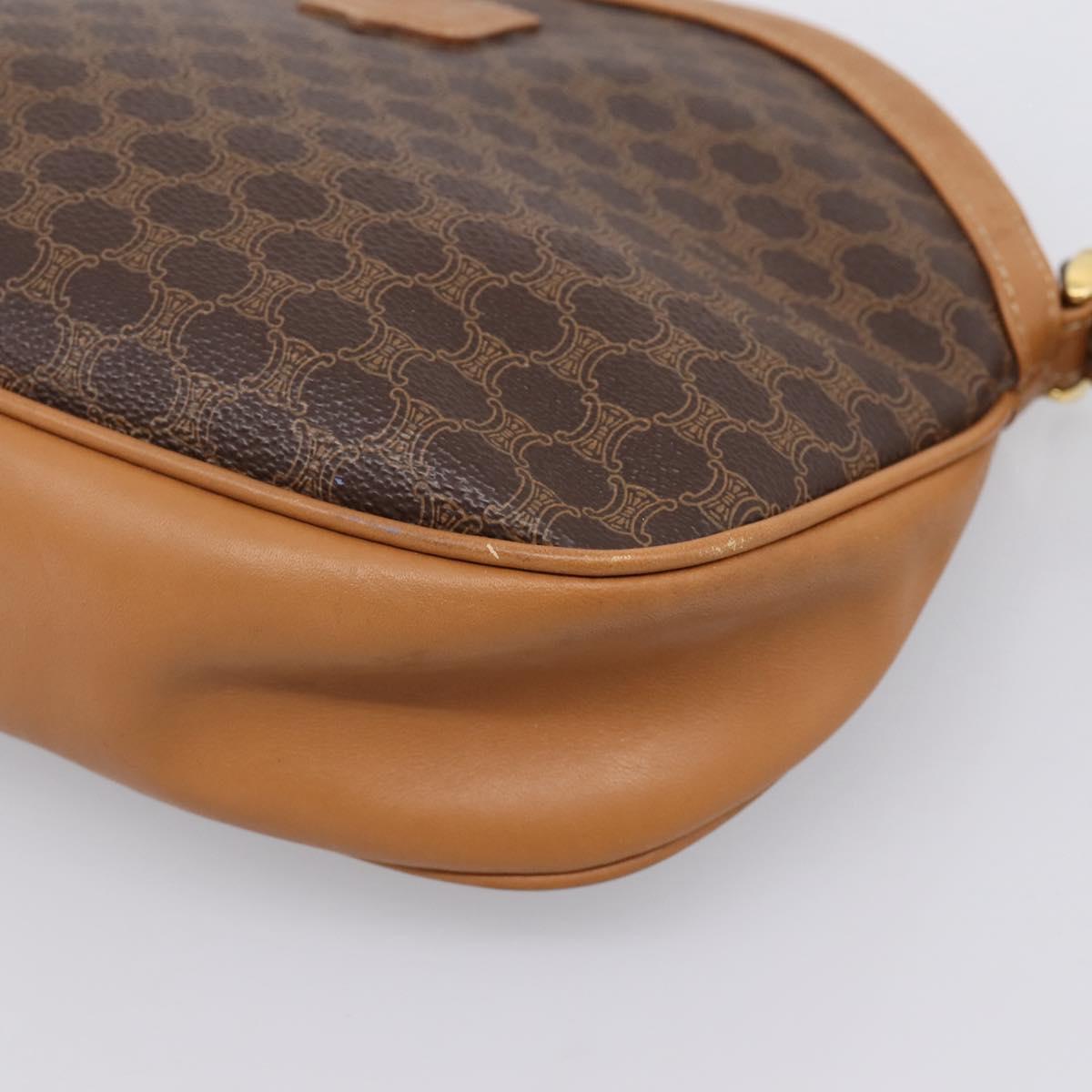 CELINE Macadam Canvas Shoulder Bag PVC Leather Brown Gold Auth ep16205A