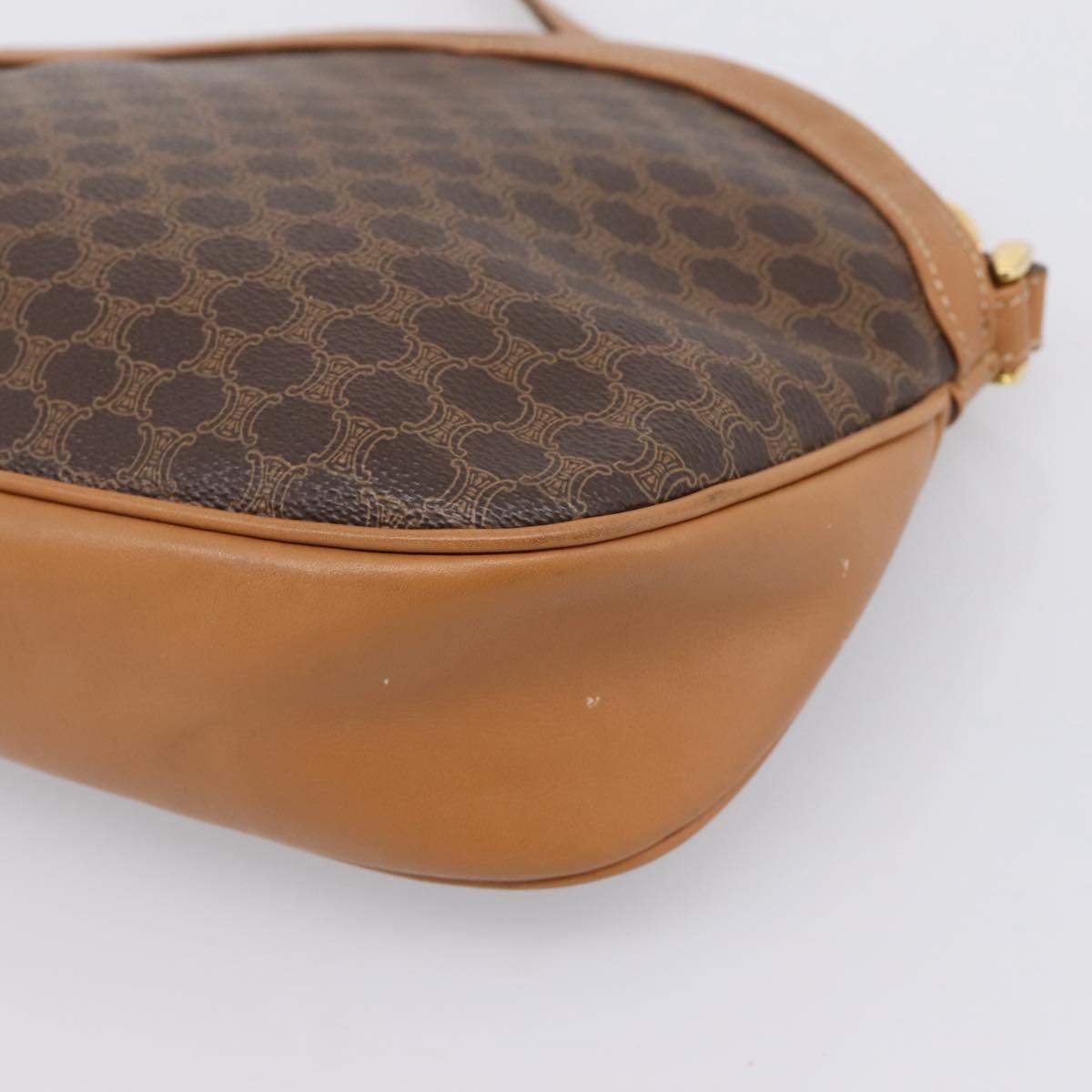 CELINE Macadam Canvas Shoulder Bag PVC Leather Brown Gold Auth ep16205A