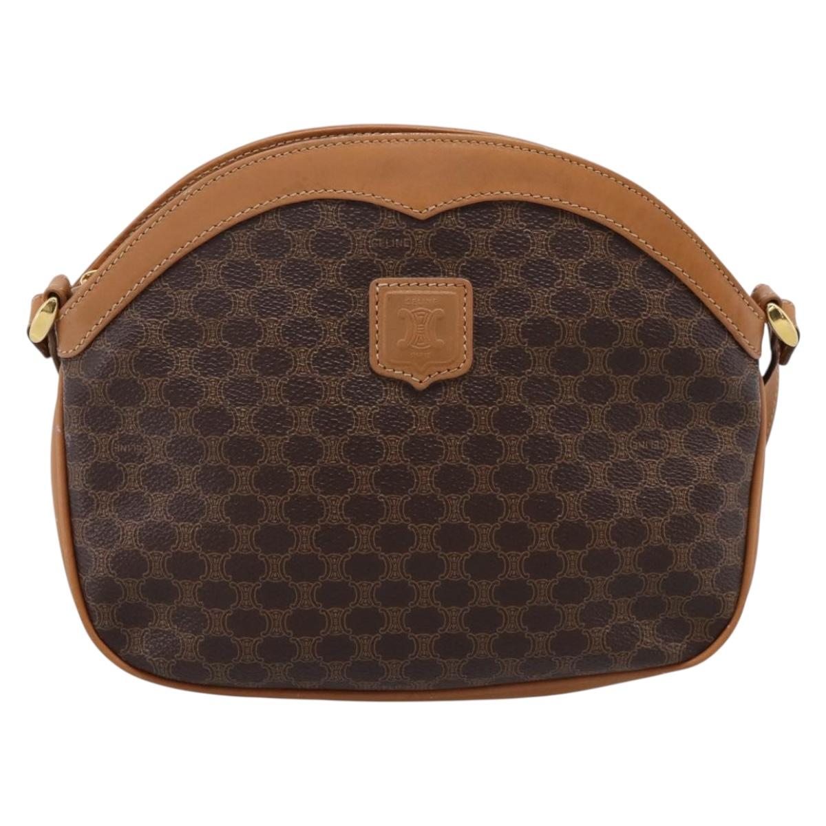 CELINE Macadam Canvas Shoulder Bag PVC Leather Brown Gold Auth ep16205A