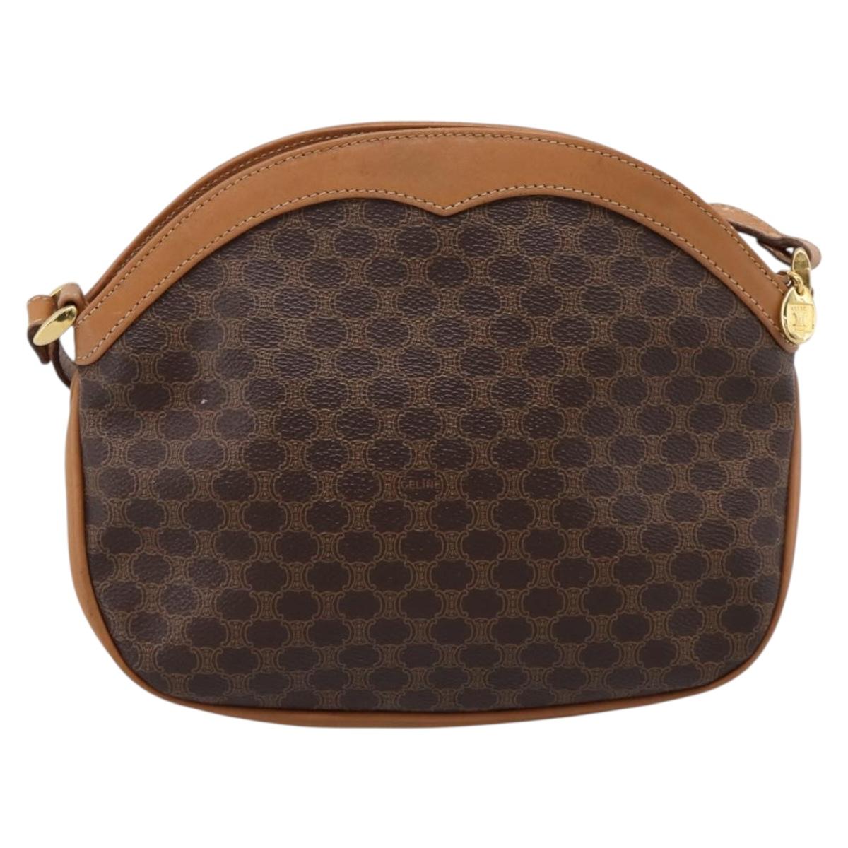 CELINE Macadam Canvas Shoulder Bag PVC Leather Brown Gold Auth ep16205A