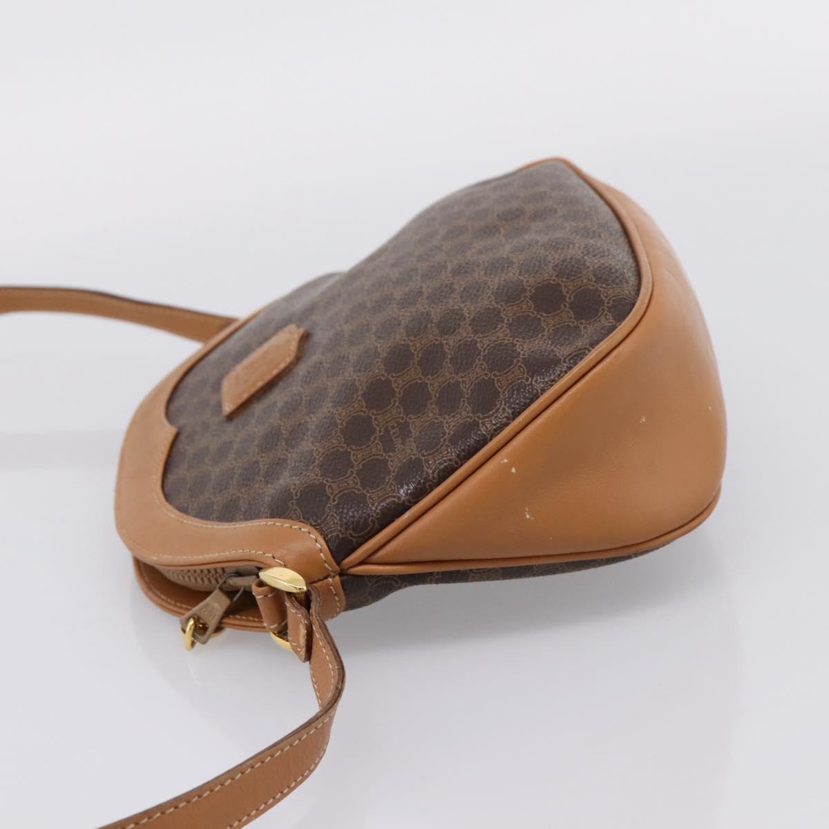 CELINE Macadam Canvas Shoulder Bag PVC Leather Brown Gold Auth ep16205A